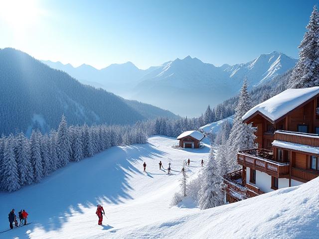 スイスアルプスのスキーリゾートと雪景色